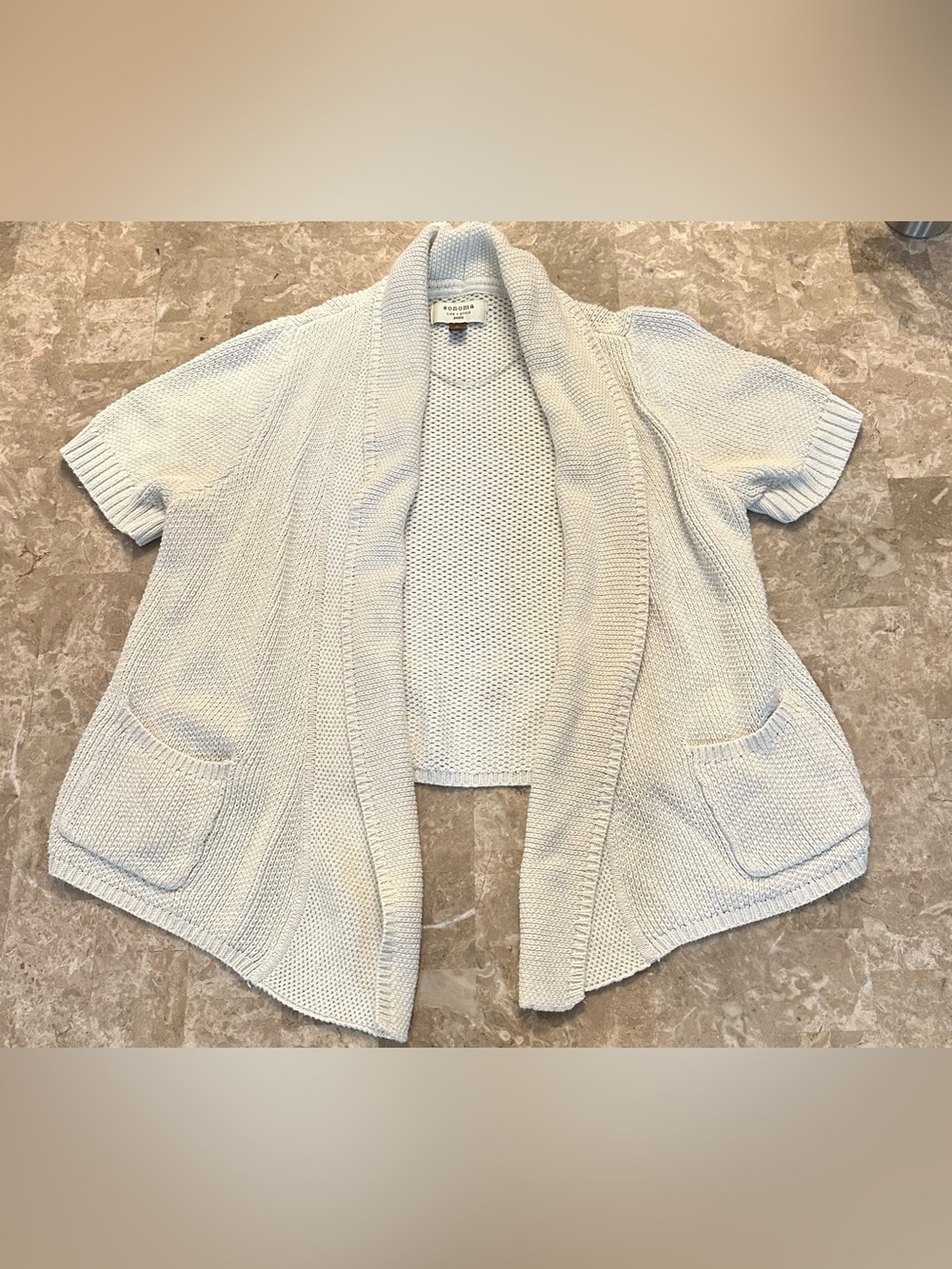 Sonoma Short Sleeve Open Front Knit Cardigan Petite Large Cream Cotton